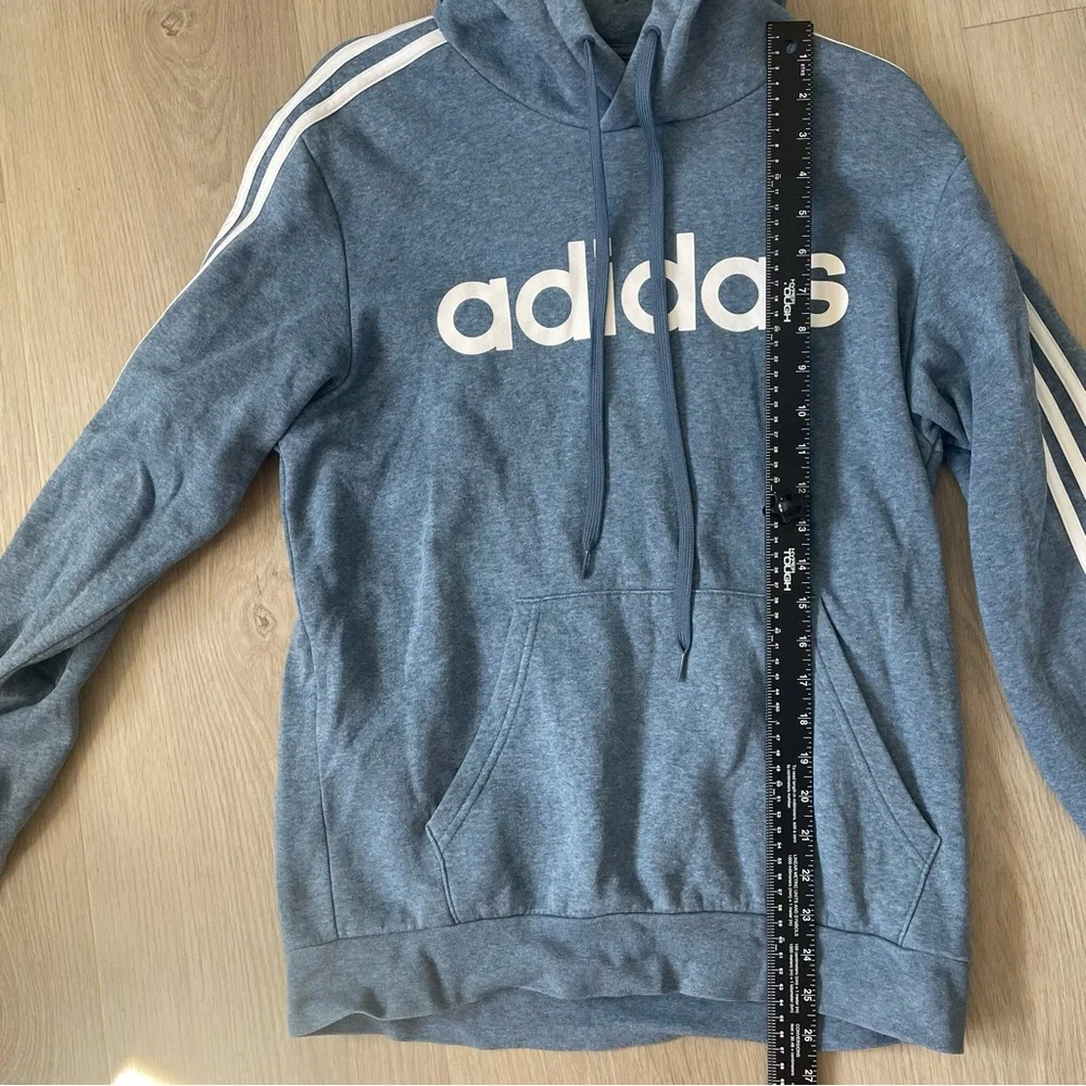 Adidas Men Medium Blue Hoodie Jumper Logo Essentials Sporty Cotton Blend Casual